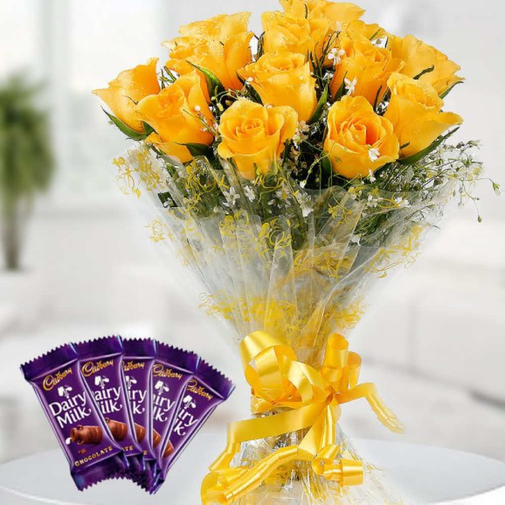 Bouquet of Yellow Roses & Chocolates
